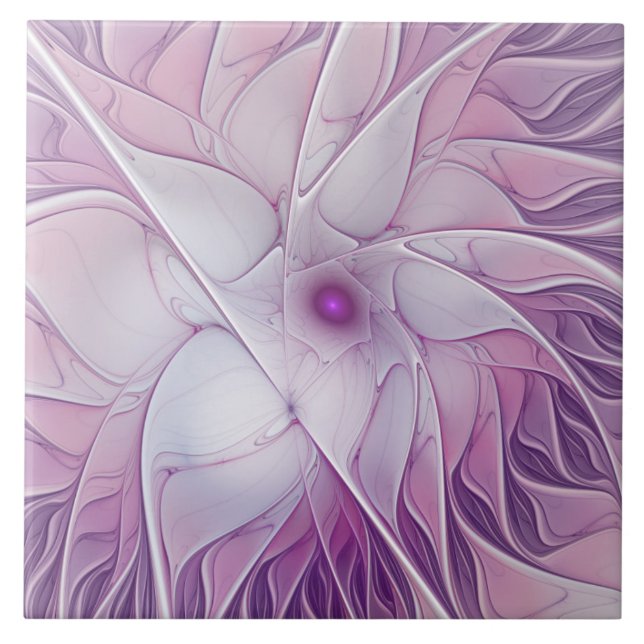 Beautiful Pink Flower Modern Abstract Fractal Art Ceramic Tile (Front)