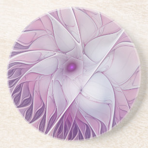 Beautiful Pink Flower Modern Abstract Fractal Art Coaster