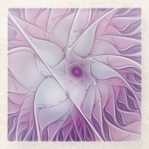 Beautiful Pink Flower Modern Abstract Fractal Art Glass Coaster