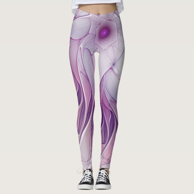 Beautiful Pink Flower Modern Abstract Fractal Art Leggings (Front)