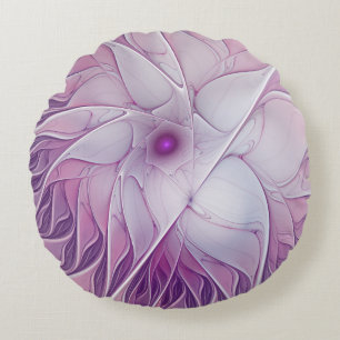 Beautiful Pink Flower Modern Abstract Fractal Art Round Cushion