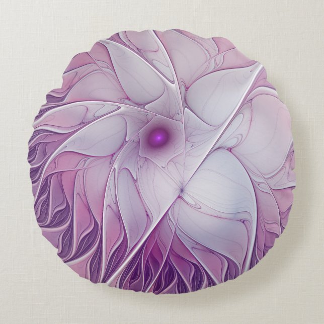 Beautiful Pink Flower Modern Abstract Fractal Art Round Cushion (Front)