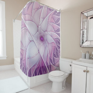 Beautiful Pink Flower Modern Abstract Fractal Art Shower Curtain
