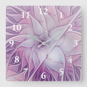 Beautiful Pink Flower Modern Abstract Fractal Art Square Wall Clock