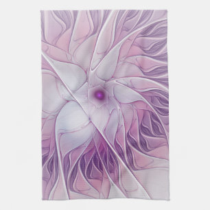 Beautiful Pink Flower Modern Abstract Fractal Art Tea Towel