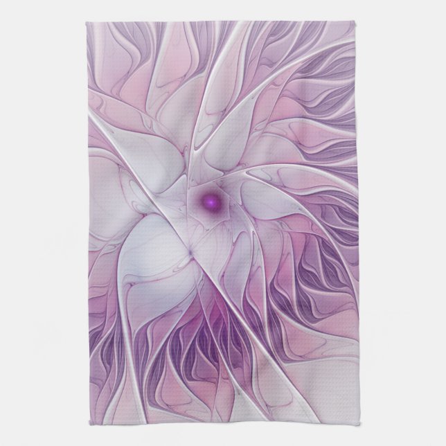 Beautiful Pink Flower Modern Abstract Fractal Art Tea Towel (Vertical)