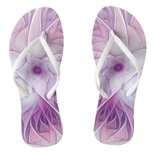 Beautiful Pink Flower Modern Abstract Fractal Art Thongs