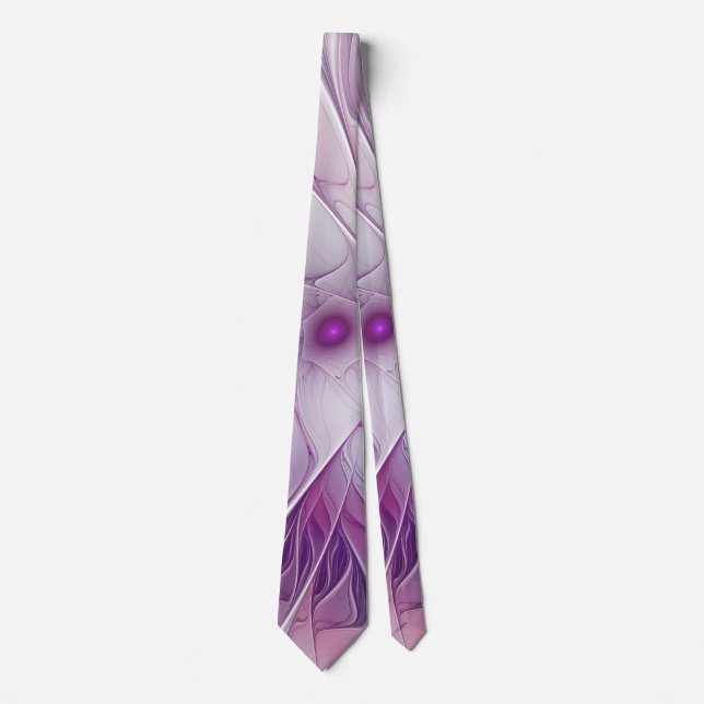 Beautiful Pink Flower Modern Abstract Fractal Art Tie (Front)