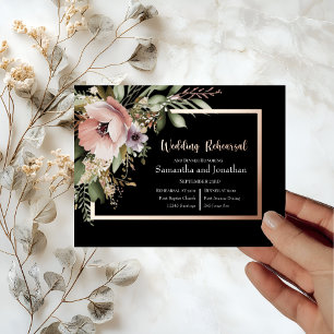 Beautiful Pink Flower on Rose Gold  Rehearsal Foil Invitation Postcard