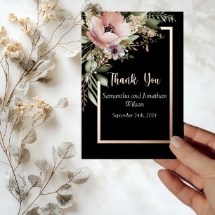 Beautiful Pink Flower on Rose Gold Thank You Card