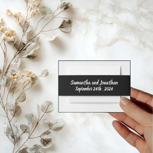 Beautiful Pink Flower on Rose Gold Wedding Invitation Belly Band