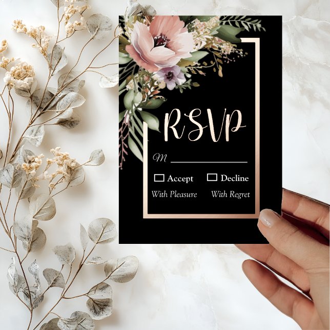 Beautiful Pink Flower on Rose Gold Wedding RSVP (Creator Uploaded)