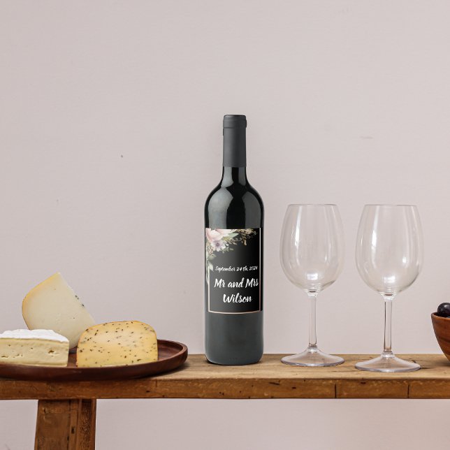 Beautiful Pink Flower on Rose Wedding Wine Labels (Creator Uploaded)