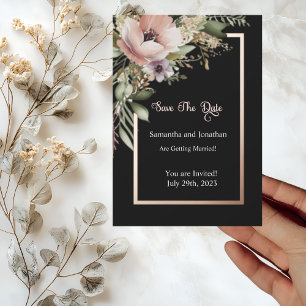 Beautiful Pink Flower Rose Gold Save the Date Card