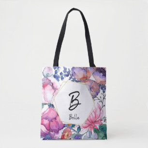 Beautiful Pink Flower Stamp Girl Birthday Tote Bag