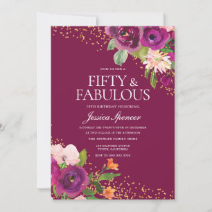 Beautiful Pink Flowers 50th Birthday Party Invitation