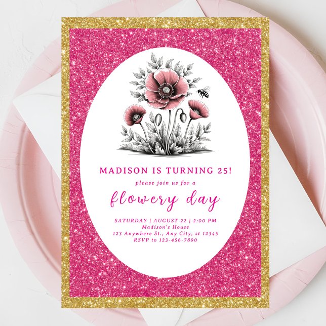 Beautiful pink flowers birthday invitation (Creator Uploaded)