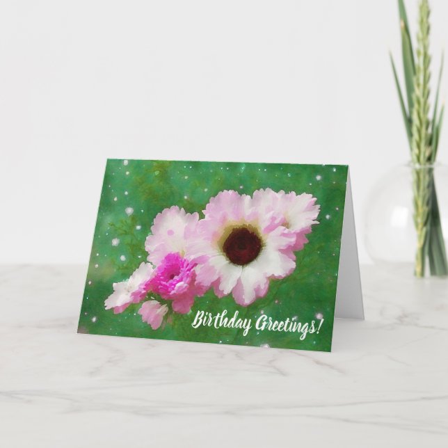 Beautiful Pink Flowers Floral Art Birthday Card (Front)