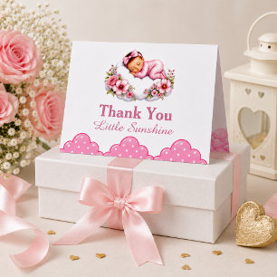 Beautiful Pink Flowers Little Baby Girl Shower Thank You Card