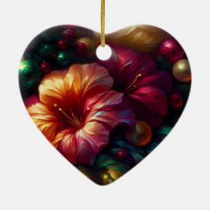 Beautiful Pink Flowers on a Valentines Day Tree  Ceramic Ornament