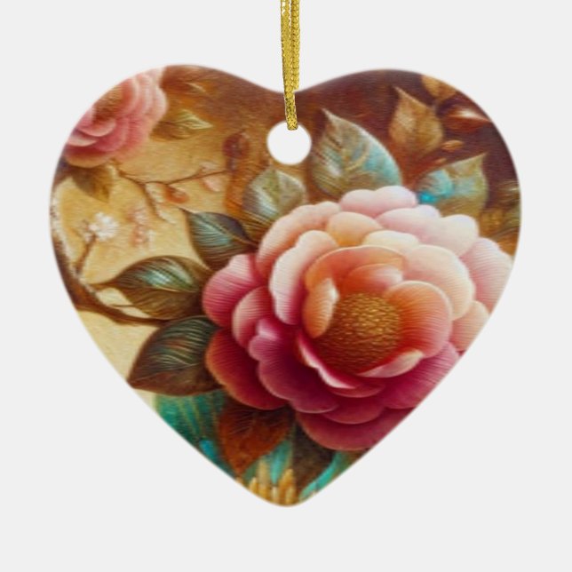 Beautiful Pink Flowers on a Valentines Day Tree  Ceramic Ornament (Front)