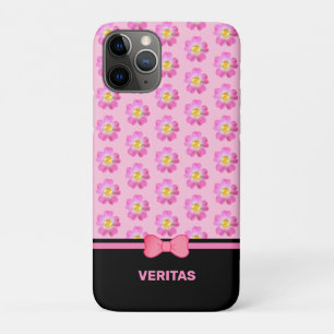 Beautiful pink flowers on black & pink iPhone 11 pro case