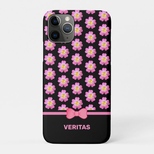 Beautiful pink flowers on black & text name Case-Mate iPhone case (Back)