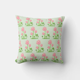 Beautiful Pink Flowers on Light Green Cushion