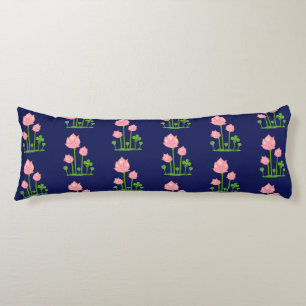 Beautiful Pink Flowers on Navy Blue Body Cushion