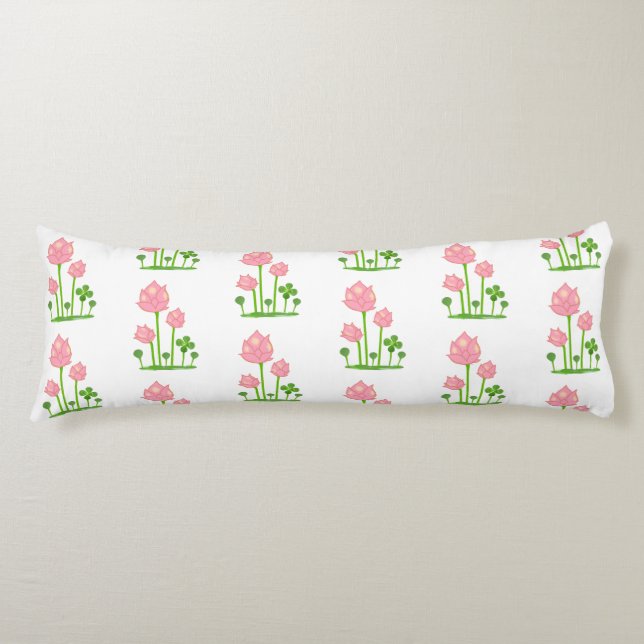Beautiful Pink Flowers on White Body Pillow (Front)