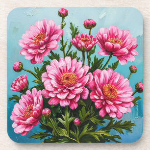 Beautiful Pink Flowers With Green Leaves Coaster