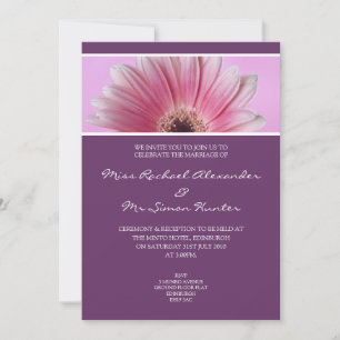 Beautiful Pink Gerbera Wedding Invitiation- Purple Invitation