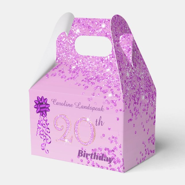 Beautiful Pink Glitter & Ribbon 20th Birthday  Favour Box (Front Side)