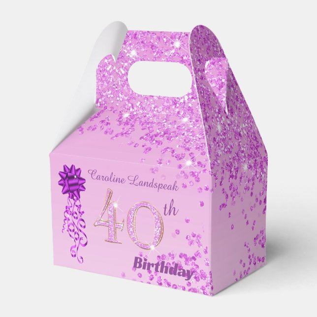 Beautiful Pink Glitter & Ribbon 40th Birthday  Favour Box (Front Side)