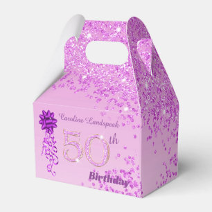 Beautiful Pink Glitter & Ribbon 50th Birthday Favour Box