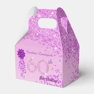 Beautiful Pink Glitter Ribbon 60th Birthday Favour Box