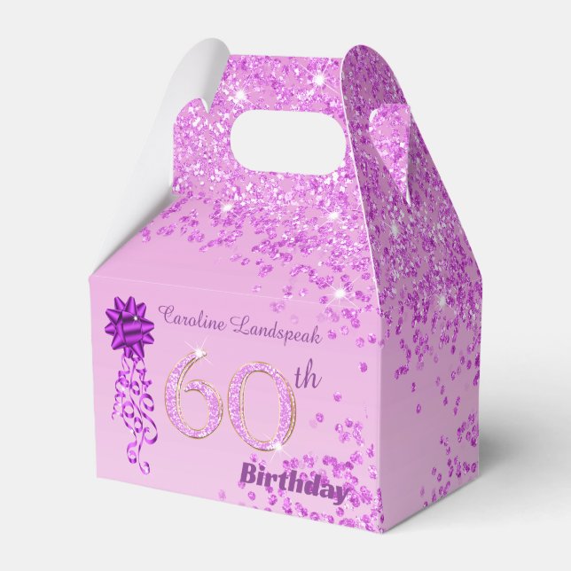 Beautiful Pink Glitter & Ribbon 60th Birthday  Favour Box (Front Side)