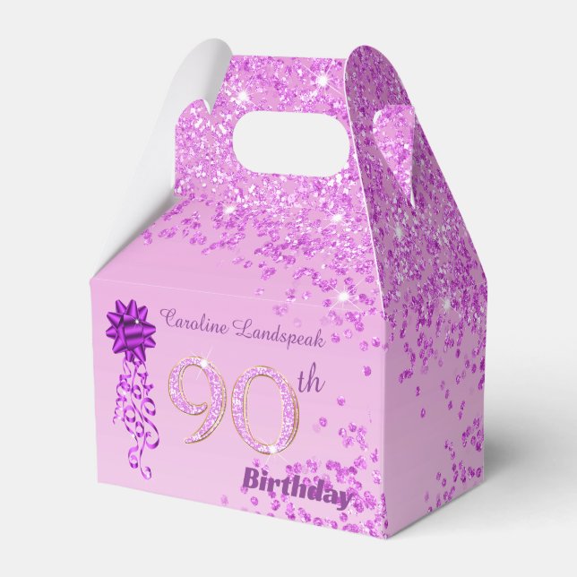 Beautiful Pink Glitter & Ribbon 90th Birthday  Favour Box (Front Side)