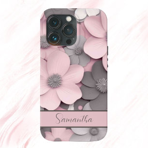 Beautiful Pink-Gray 3D Poppies Floral  iPhone 13 Pro Case