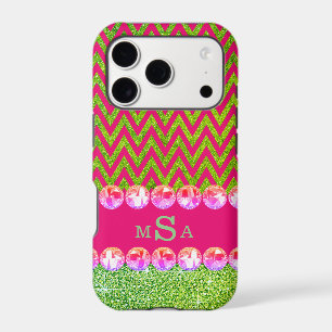 Beautiful Pink Green Chevron Glitter Bling Elegant