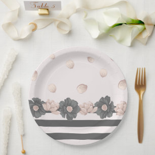 beautiful pink grey flowers pink petals paper plate