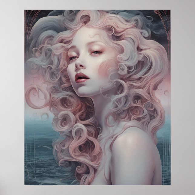 Beautiful Pink Hair Mermaid Poster (Front)
