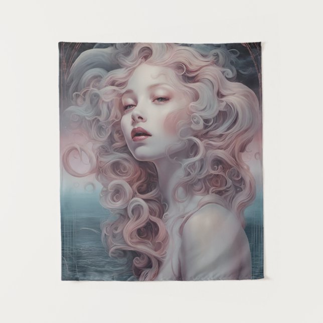 Beautiful Pink Hair Mermaid Tapestry (Front)