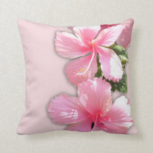 Beautiful Pink Hawaiian Hibiscus Flowers Pillow