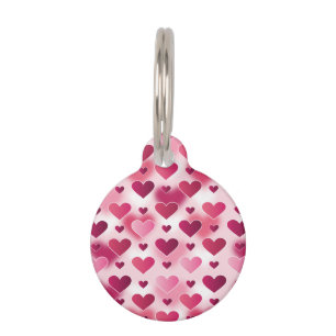 Beautiful Pink Hearts Pattern With Pet's Info Pet Tag