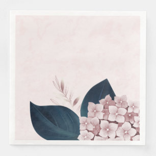 Beautiful pink hydrangea navy leaves napkin