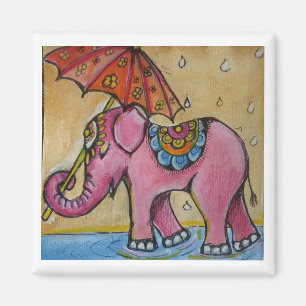 Beautiful Pink indian elephant illustration Magnet
