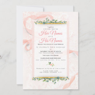 Beautiful Pink Lace and Ribbon Wedding Invitations