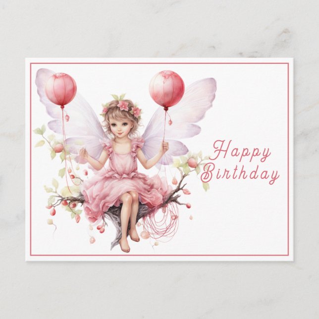 Beautiful Pink & Lavender Fairy Holding Balloons  Postcard (Front)