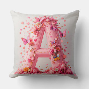 Beautiful Pink Letter A Decorated With Flowers Cushion